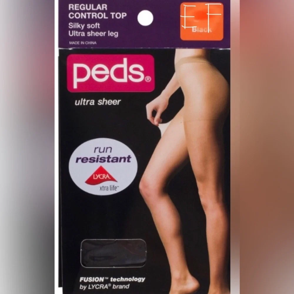 Peds‎ Ladies Fusion Run Resistant Control Top Pantyhose, Black, size EF new
